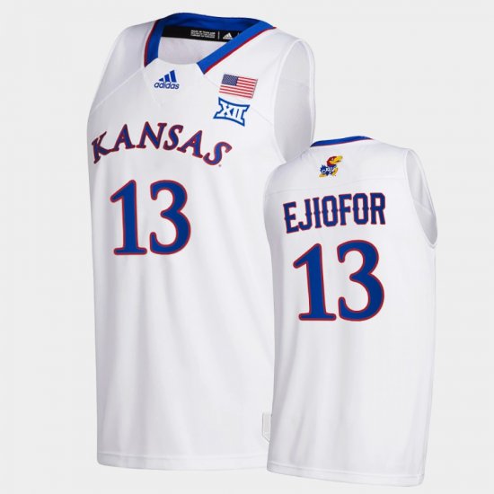 #13 Zuby Ejiofor College Basketball Jayhawks Class of 2022 Men White Jersey 168853-501