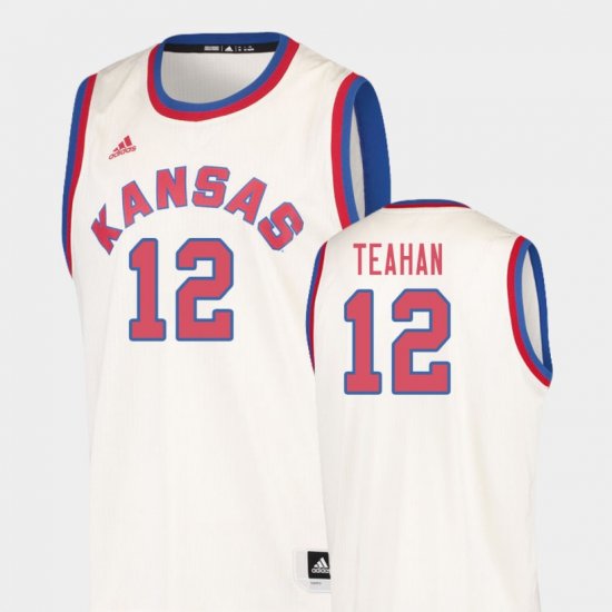 #12 Chris Teahan Hardwood Classics Jayhawks College Basketball Men Cream Jersey 351404-575