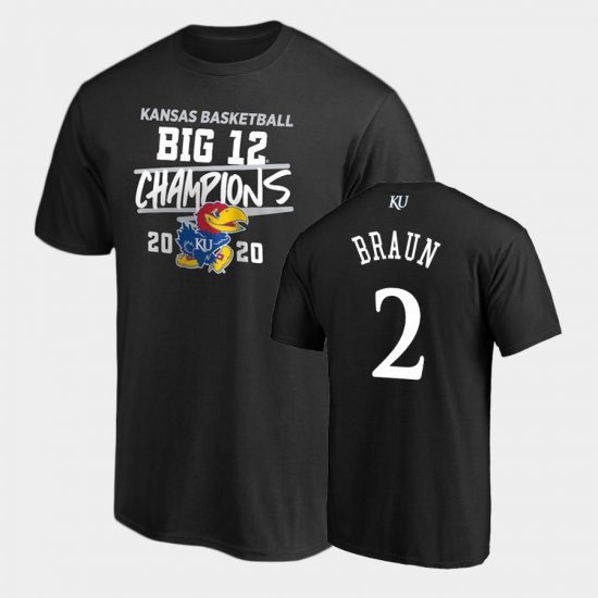 #2 Christian Braun 2020 Big 12 Basketball Regular Season Champions University of Kansas Men\'s Black T-Shirt 294210-324