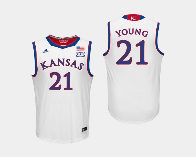 #21 Clay Young College Basketball Kansas Jayhawks Mens White Jersey 648694-496