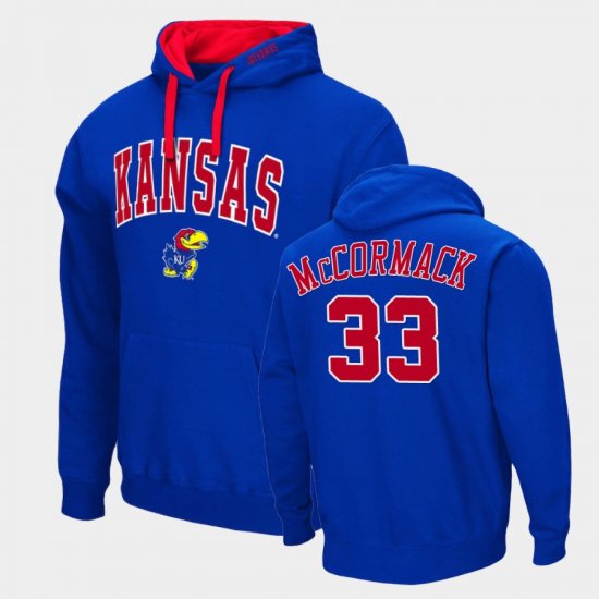 #33 David McCormack Arch & Logo 2.0 Jayhawks Pullover Men\'s Royal Hoodie 941992-468