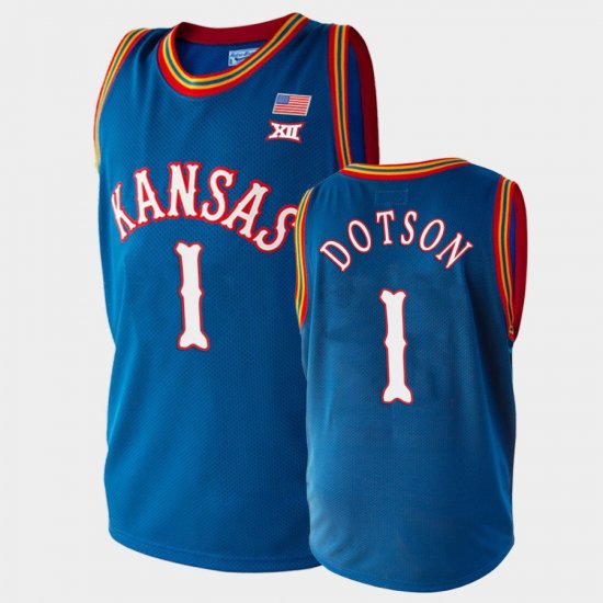 #1 Devon Dotson College Basketball Kansas Jayhawks Men Royal Jersey 299347-666