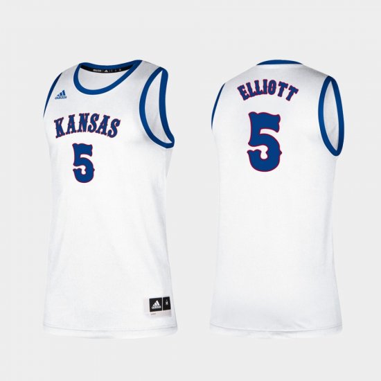 #5 Elijah Elliott Classic Kansas Jayhawks College Basketball Men White Jersey 860509-533