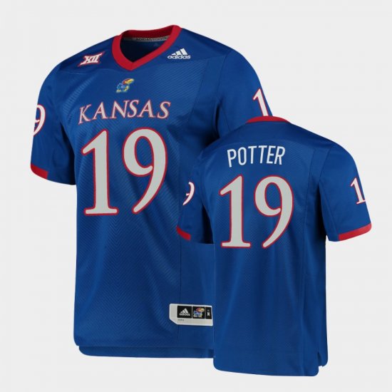 #19 Gavin Potter Premier Kansas Football Men Royal Jersey 702492-687