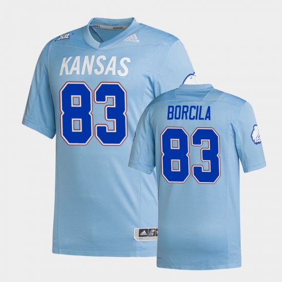 #83 Jacob Borcila Premier Kansas Jayhawks Strategy Men\'s Light Blue Jersey 302002-769