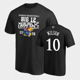 #10 Jalen Wilson 2020 Big 12 Basketball Regular Season Champions Kansas Jayhawks Mens Black T-Shirt 146576-644