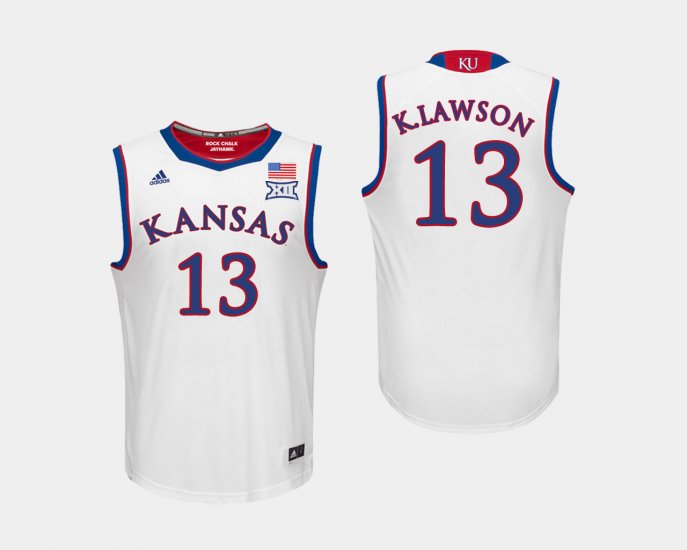 #13 K.J. Lawson College Basketball Kansas Men White Jersey 671388-212