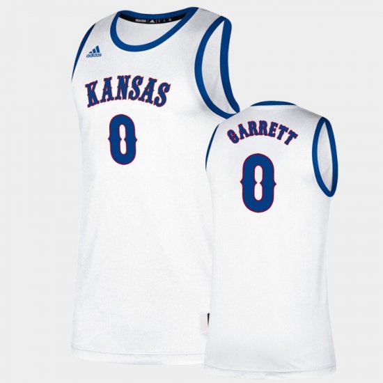 #0 Marcus Garrett Classic Jayhawks College Basketball Mens White Jersey 129361-557