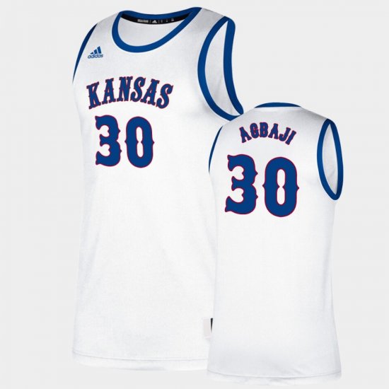 #30 Ochai Agbaji Classic Jayhawks College Basketball Men\'s White Jersey 372100-152