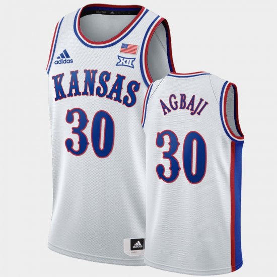 #30 Ochai Agbaji 1990s Throwback Kansas Men\'s White Jersey 258874-994