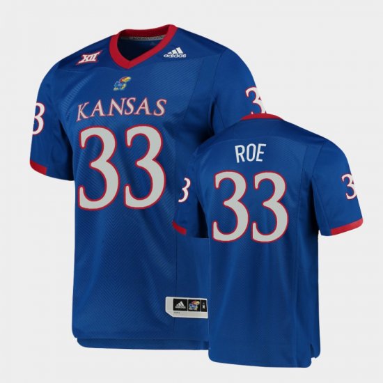 #33 Spencer Roe Premier University of Kansas Football Men\'s Royal Jersey 922918-830