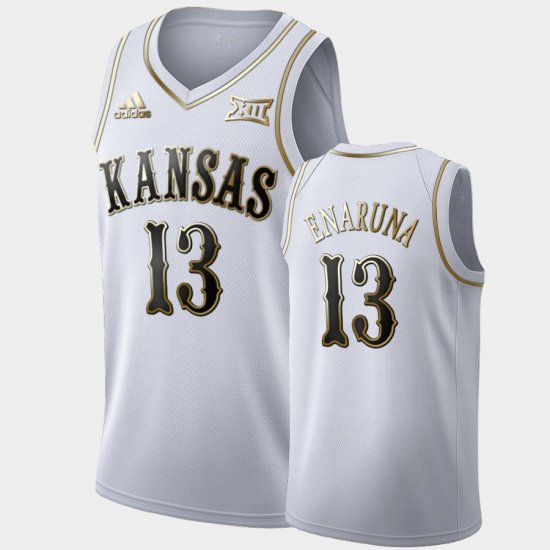 #13 Tristan Enaruna Golden Edition Kansas Jayhawks Limited Men\'s White Jersey 418658-614